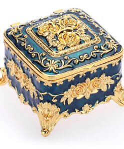 TOLIDA Vintage Schmuckkästchen mit Deckel Goldenes Blumemuster Ringschatulle für Damen als Geschenk Deko