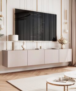 200 cm TV Lowboard Kaschmir 200cm - Praktische Fachwork und LED Beleuchtung für moderne Wohnzimmer - 4 große Fächer und