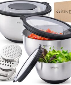 Ovisine Edelstahlschüssel-Set Roumare | 3-teilig | Küchenschüssel | für die Küche | Edelstahl, rutschfester Boden | 1,0l
