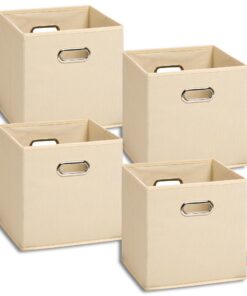 Storanda 4er Set Aufbewahrungsbox 28x28x28 cm Beiseitig Breite Griffe Stabil & Faltbar Regalbox für Würfelregal Natur