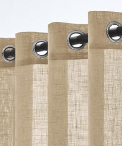 Woaboy Beige Halbtransparente Vorhänge Wohnzimmer Stores Moderne Ösenvorhang 2er Set 140x225cm
