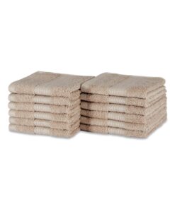 Amazon Basics Waschlappen Set, 100% Bio-Baumwolle Extra Saugfähig Schnelltrocknend, 30x30 cm, Taupe, 12er-Pack Global Or