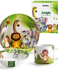 MIAMIO 3er-Set Kinderporzellan JungleGrün - Teller, Schüssel und Tasse für Kinder und Kleinkinder - Robust und Sicher -