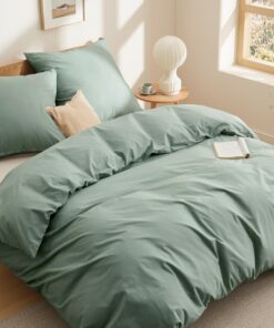 BEDSURE Bettwäsche 200x200 Baumwoll-Sets - Oeko-TEX Salbeigrün 3teilig mit Kissenbezügen