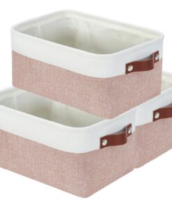 Mangata Rosa und Weiß Aufbewahrungsboxen mit Griffen aus Kunstleder (Klein, 3 Stück)