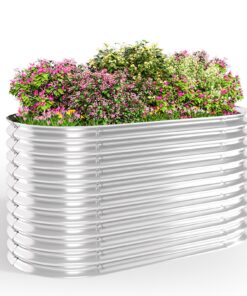 Hochbeet Metall Ovale für Garten, Stabiles Gartenbeet 160x80x80 cm für Gemüse, Kräuter & Blumen, Silber