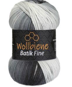 Batik Fine Wollbiene 100 Gramm Mehrfarbig Multicolor Strickwolle für Häkelstyle Schwarz-Grau-Weiß (5000) | 100 Gramm Wo