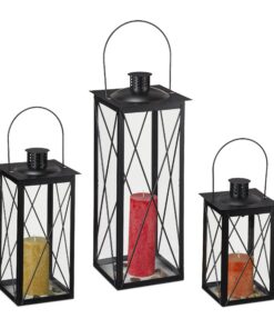 Relaxdays Laternen 3er Set, Windlichter für Kerzen, schwarz