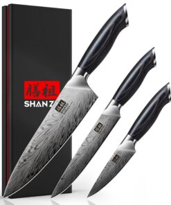 SHAN ZU Küchenmesserset aus Hochhartem Edelstahl für Profis im Haushalt - Scharfe japanische Qualitätsmesser, 3-Tags-Set