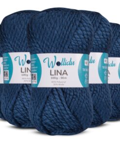 Wollidu Marineblau Strickwolle 80% Polyacryl 20% Schafwolle Mulesing-frei Oeko-Tex 5x 100g/90m - Marineblau OEKO-TEX STA