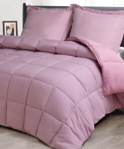 HIG Oeko-TEX zertifizierte Nebelrosa Bettdecke 155x220 cm + 2 Kissenbezüge 80x80 cm – 1500g Daunenalternative (250GSM) w