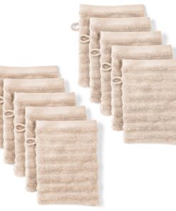 Waschlappen 10er-Pack, 100% Baumwolle (16×21 cm) – saugstark, schnelltrocknend & extra weich, mit Aufhängeschlaufe, Beig