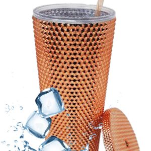 Kunststoffbecher mit Nieten – Doppelwandiger Kaltbecher aus Kunststoff für Kaffee, Wasser oder Slush, 700 ml, metallisch