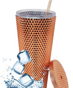 Kunststoffbecher mit Nieten – Doppelwandiger Kaltbecher aus Kunststoff für Kaffee, Wasser oder Slush, 700 ml, metallisch