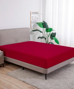 Klassisches Spannbettlaken: Markenqualität 100% Baumwolle Jersey, Kirschrot, 90x200cm