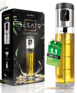 Ölsprüher - hygienisch verschließbar | verstärkte Öl Sprühflasche, massives Glas & Edelstahl | Sprüher für Küchenöle & D