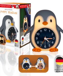 MegaLight Kinderwecker mit Kindernachtlicht | Sanftes Wake Up Light für Kinder in Poppy Penguin | 2in1 Wecker + warmweiß