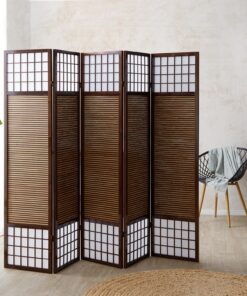 Homestyle4u 90 cm Paravent 5 teilig Bambus Holz Dunkelbraun Sichtschutz für Zimmer Raumteiler Trendiger Sichtschutz fürs