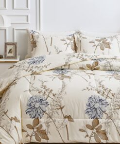 Lanqinglv Bettdecke 155x220cm Ganzjahresdecke für Allergiker mit Blumenmuster und Kissenbezug