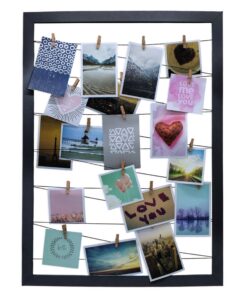 Spetebo Fotohalter 75x55 cm - Gummi Leine mit 20 Holz Klammern - Hochwertig für Fotos und Bilder - Galerie Rahmen