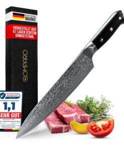 Pflegetsicherer Damastmesser Profi Kochmesser 20cm-Klinge 67 Lagen Damaststahl | Japanisches extrem scharfes Kochmesser