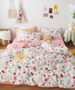 GETIYA Baumwoll Blümchen Bettwäsche für Damen und Mädchen 135x200 Rosa Weiß Wendebettwäsche 2 Teilig Reißverschluss OEKO