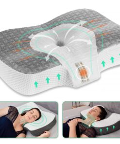 Elviros Zervikale Orthopädisches Kopfkissen aus Memory-Schaum abnehmbares ergonomisches Nackenhörnchen für Seitenschläfe
