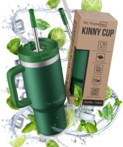 My Vesperbox Kinny Cup - Edelstahl Thermobecher mit Henkel & Strohhalm - Isolierbecher To Go für Kaffee, Eis & Alltag -