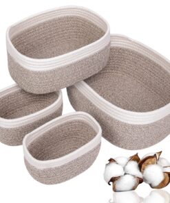4er Set Aufbewahrungskorb Geflochten Baumwollseil, Stapelbare Deko Korb Speicher Storage Basket für Kinderzimmer und Woh