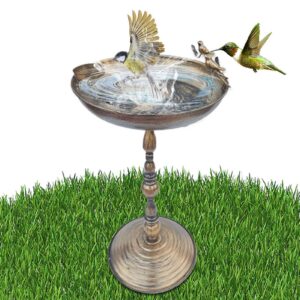 Stehtorientiertes Eisen Vogelbad mit Futterschale für Terrasse, Garten, Balkon und Innenhof - Vogelbad
