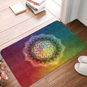 OOAHJEID Anti-Rutsch Fußmatte Küche Regenbogen Blume des Lebens mit Lotus vorne Heilige Geometrie Outdoor Outdoor-Badezi