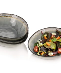 SÄNGER Premium Collection Salatschale Capri Grau 4 tlg, Spülmaschinenfest, Handmade Salatschälchen mit Braunem Rand | 76