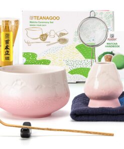 TEANAGOO Matcha Set für Millkaffee Zubereitung mit Besen, Ausgießer und Schneebesen in Rosa