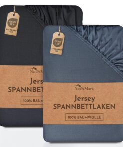 NatureMark Jersey-Spannbettlaken 2er Pack – 100% Baumwolle, 140 x 200–160 x 200 cm, Anthrazit/Schwarz