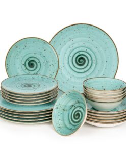 Porzellanzimmer-service Geschirrset Turkis Spiral für 6 Personen | 6x Essteller, 6x Suppenteller, 6x Dessertteller und 6