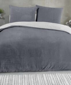 MALIKA Winter Plüsch Wendebettwäsche Nicky-Teddy 'Cashmere Touch' - Silber-ANTHRAZIT 155 x 220 cm