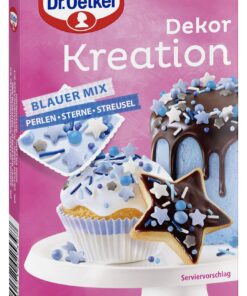 Dr. Oetker Dekor Kreation Blauer Mix zum Verzieren von Plätzchen, Torten & Desserts - Sterne, Streusel & Perlen in Weiß-