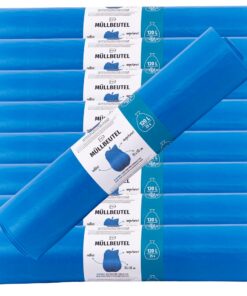Blaue Müllsäcke 120L - Extra Starke Reißfest Müllbeutel für Haushalt & Gewerbe, Optimal für Mülltrennung, 120 Liter Plas