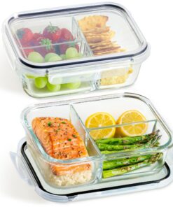 Praknu Luftdicht Glasdosen 3 Fächer Meal Prep Box 2er Set BPA-Frei