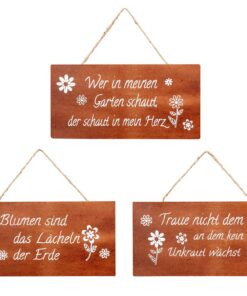 3er Set Schilder Metall Rost-Optik für Gartendeko und Wanddeko | 3er Set Schilder Metall L30cm Sprüche Wandbild zur Auß