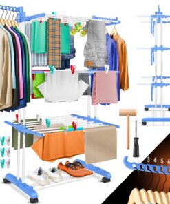 Kesser® Wäschetürmchen Platzsparend für Innen & Auswendig 4-Etagig 2 drehbare Seitenflügel 6 klippbare Levels Standtrock