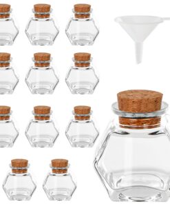BELLE VOUS Sechseck Glasflaschen 12er Pack 45-50ml Luftdicht mit Korken & Trichter