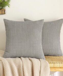 EMEMA Kordsamt Kissenbezug für Sofa und Couch Hellgrau - Dekorative Sofakissen mit Weicher Komfort 2er Set 50x50 cm