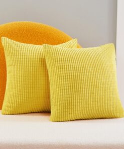 Deconovo Gelb Kordsamt Kissenbezug 50x50 cm Für Sofa und Schlafzimmer 2er Set Super Weich Versteckter Reißverschluss