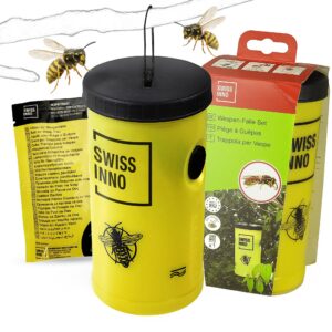 SWISSINNO Wespenfalle mit Lockstoff - Wiederverwendbar für den Garten und den Außeneinbau, inkl. lebensmittelbasierter K