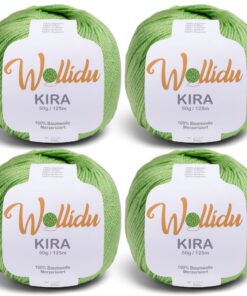 Wollidu Kira 4er-Set - 100% Baumwolliges Häkelgarn & Strickgarn, uni Hellgrün, OEKO-TEX STANDARD 100, 4 x 50g, 125m Lauf