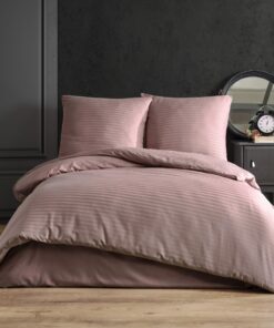 Nordqueen Satin gestreift Bettwäsche 100% Baumwolle, Atmungsaktive Winter Set (Rose, 135X200 cm)