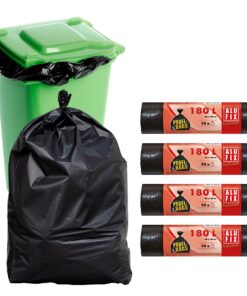 Müllsäcke - Extra Starke Schwarze ALUFIX 180L - Ideal für Gastronomie und Haushalt - Reißfeste - LDPE Material - 4 Rolle