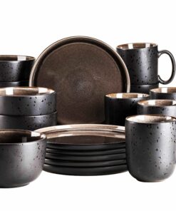 MÄSER Niara 934020 Geschirrset 18 Teile für 6 Personen Vintage Look Grau Schwarz Keramik Steinzeug