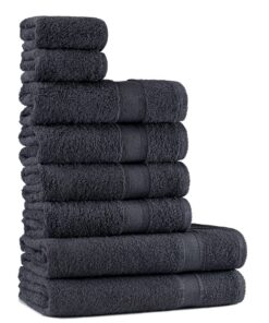 Tuiste Anthrazit Grau Baumwolle Handtuch Set 8 Teilig | Weich und Saugstark | Ideal für Familie und Gäste | Badesaison-S